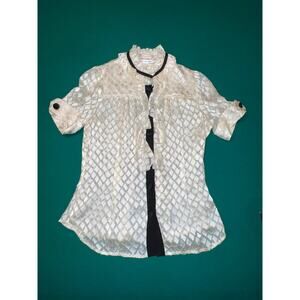 Diane Von Furstenberg Sz 10 Kailey Top Sheer Victorian Ruffle Blouse Cream Silk